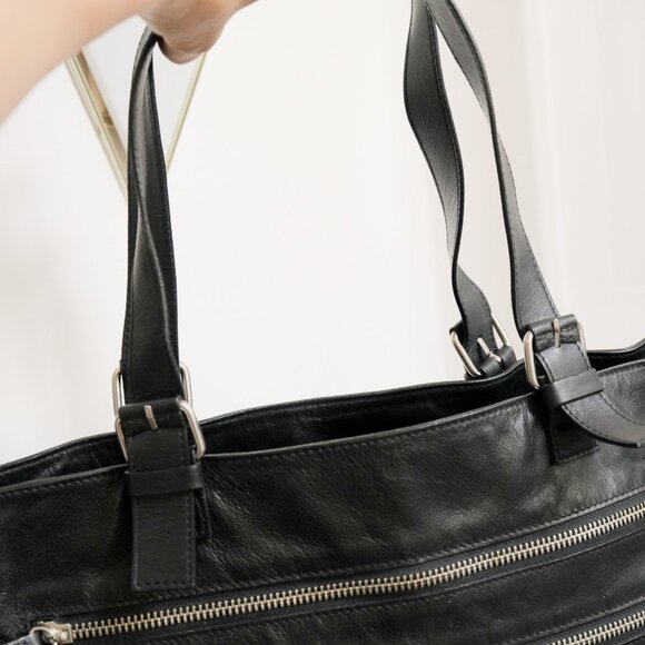 CLUB MONACO Unisex Large Black Soft Leather Zippered Shoulder Laptop Bag Purse - Picture 10 of 12